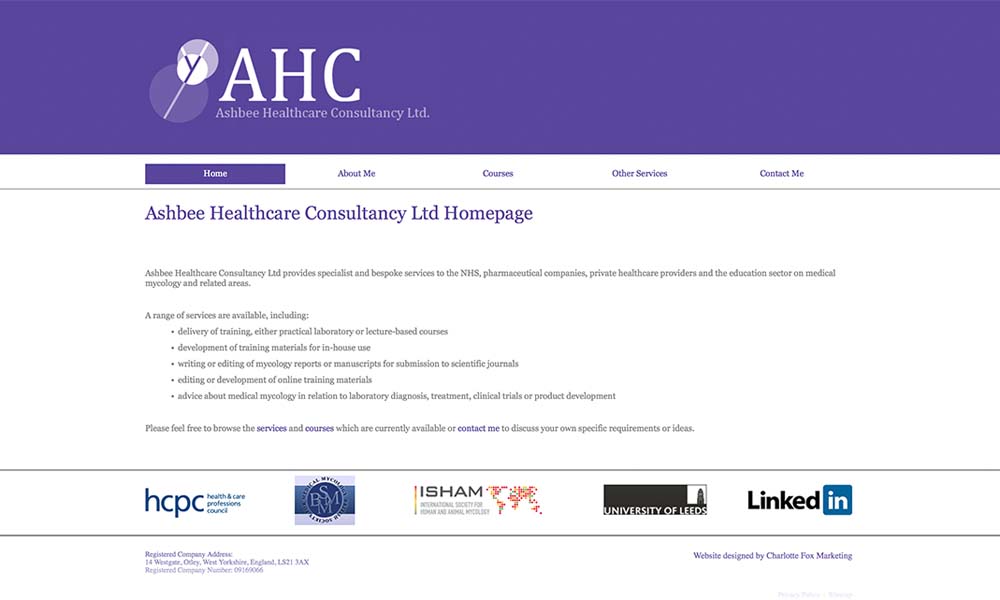 Ashbee healthcare website screen shot